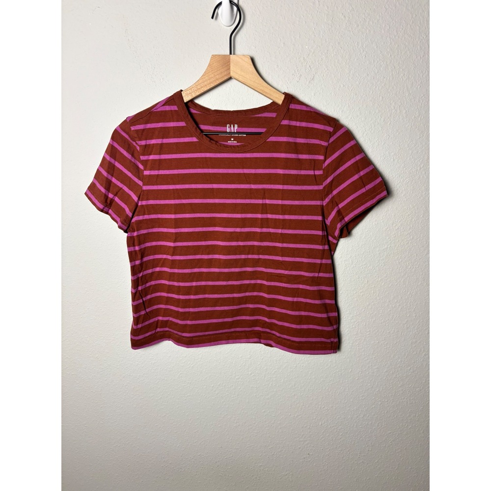 Gap Organic Cotton VintageSoft Baby T-Shirt Pink Burgundy Stripe Medium